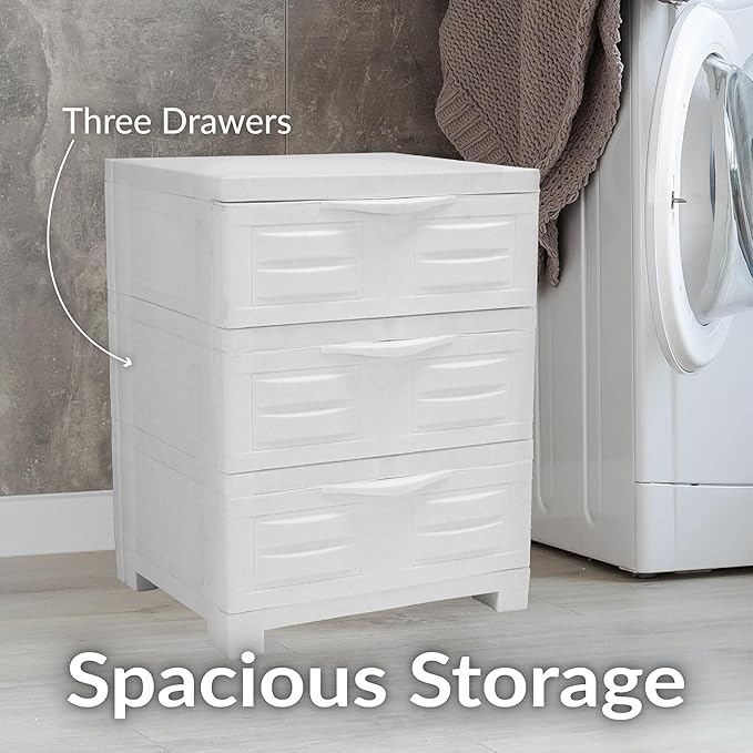 Sunnydaze 3-Tier Storage Cabinet with Drawers - Indoor or Garage Plastic Storage Drawers Organizer - 29.5" H - Garage, Office, Home, Laundry Room - Speckled White