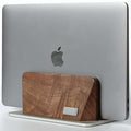 Vertical Laptop Stand, Black Walnut Wood Laptop Holder Vertical for Desk - Heavy Silver Aluminum Base | Adjustable Dock (8-38mm) Fits Most Laptops, MacBooks (Silver Base)