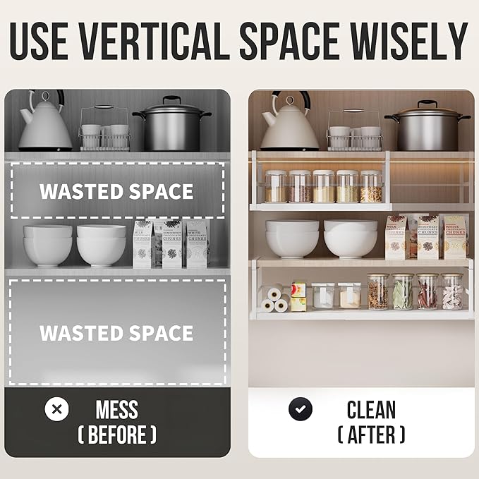Finnhomy 2 Pack Under Cabinet Organizer, Pantry Organizers and Storage, Under Shelf Basket, Pantry Organization, Expand between16.14”-24.8”, Light Gray