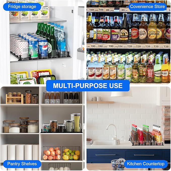 Drink Organizer for Fridge, Upgrade Soda Can Dispenser for Refrigerator, Automatic Pusher Glide Fridge Drink Organizer, Can Organizer for Refrigerator - Holds up to 25 Cans (5 Rows Black)