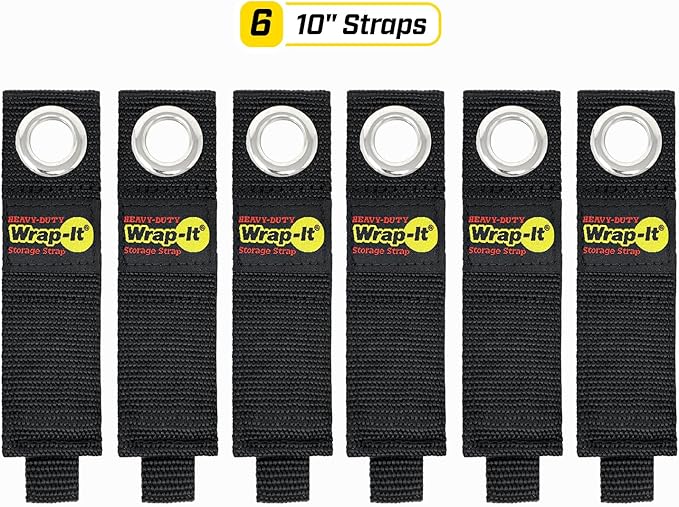 Heavy-Duty Wrap-It Storage Straps, 10-inch (6 Pack) - Hook and Loop Extension Cord Organizer Hanger, Cord Keeper, Cable Straps for Cords, Hoses, and Garage Storage