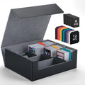 Trading Card Storage Box with 12 Dividers and 6 Foam Stoppers, Large Capacity Sturdy Leather Strong Magnetic Closure MTG Commander Deck Box, Case for TCG MTG Sport Card (Holds 1800+)