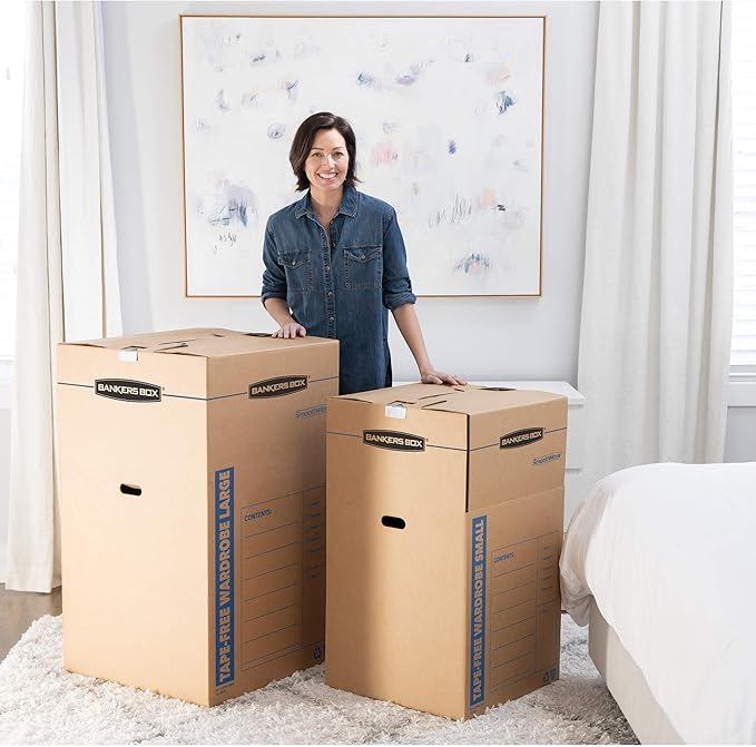 Bankers Box Tall Wardrobe Box 3 Pack, Tape-Free Design, 24-in x 24-in x 40-in (7710501)