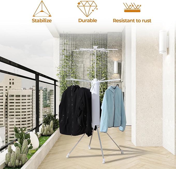 Dollate 4-Legged Clothes Drying Rack Foldable,2 Tier Portable and Collapsible Space Saving Laundry Drying Rack with 4 Pulleys,Aluminum Dry Rack for Clothes