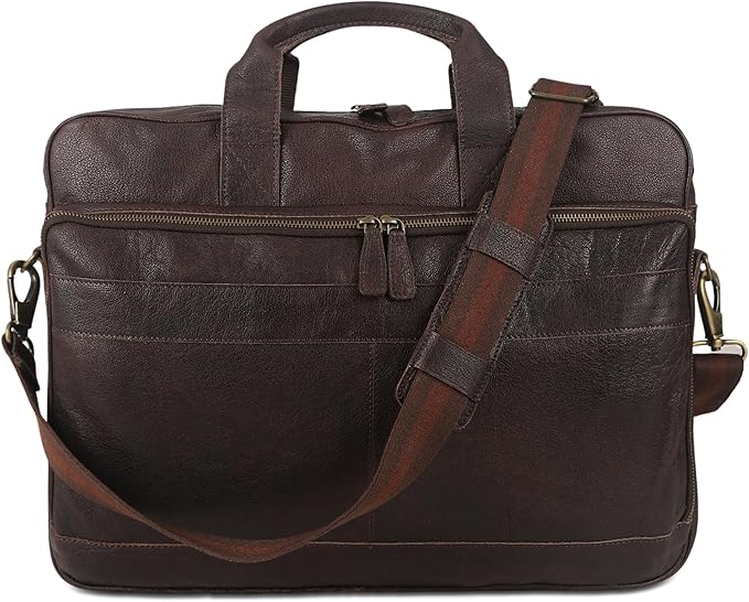 Leather briefcase 18 Inch Laptop Messenger Bags for Men and Women Best Office briefcase Satchel Bag (Brown)