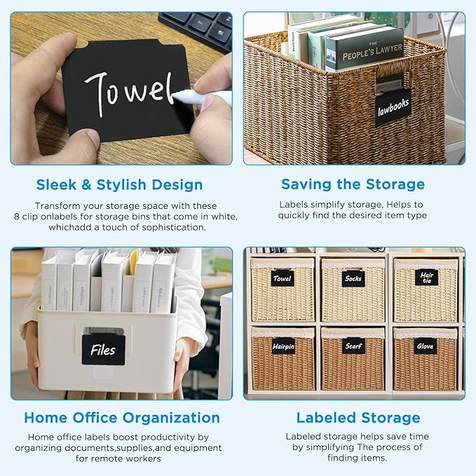 Metal Clip on Pantry Labels for Storage Bins - Chalkboard Tags for Kitchen Organization, Baskets & Containers