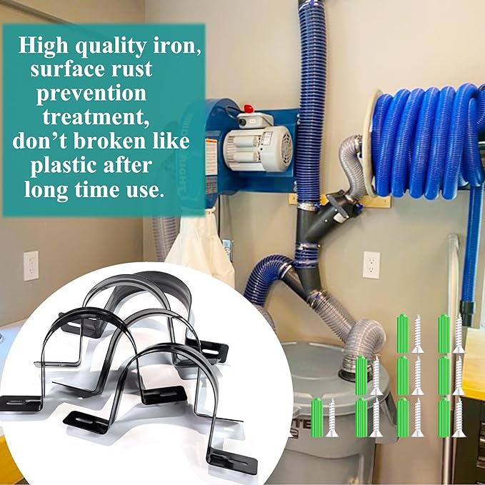 Dust Collection Hose and Pipe Holder Adjustable Hangers Bracket, Don’t Broken Like Plastic After Long Time, Durable Spray Iron, 5 PCS (Black, 2-1/2 Inch)