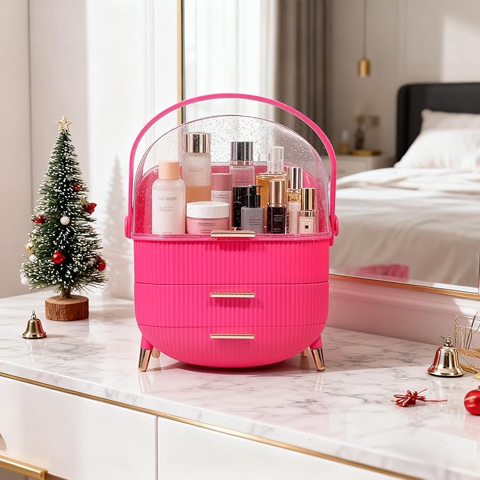 MASSY Egg Shape(Oval) Makeup Storage Box, Countertop Portable Vanity Cosmetics Organizer Preppy