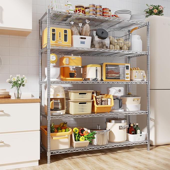 Storage Shelves, 3 PCS 48" L x 20" W x 72" H Heavy Duty Garage Wire Shelving Unit Loads 2000LBS, 5-Tier Adjustable Metal Industrial Utility Shelf Rack for Kitchen, Laundry Room, Basement