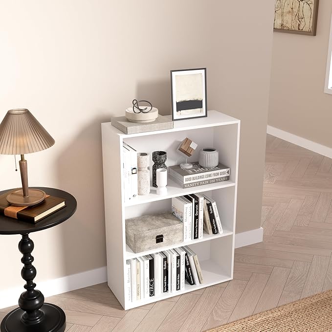 3 Tier Book Shelf，Wooden 3 Cube Storage Organizer, 33 Inch Versatile Cubes Shelf and Cubby Unit for Any Space (White, 3 Cube-W(23.6inch)