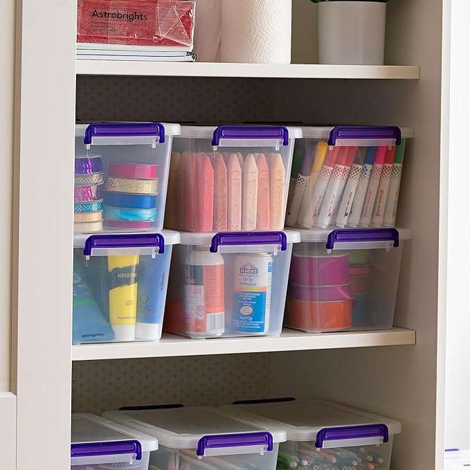 IRIS USA 5 Qt. Plastic Craft Storage Container Bins with Lids, 6 Pack, Small Art & Office Supply Organizer Tote, Sensory Bins & Boxes for Home & University, Stackable, Carry Handle, Clear