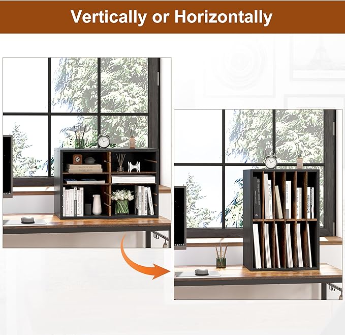 Literature Organizer 12 Slots Wooden Mailboxes for Classroom Office Mail Organizer Countertop Vertical File Sorter with Adjustable Shelves Heavy Duty Office Mailbox Cubbies, Black/Rustic Brown