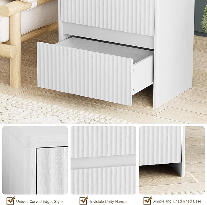 White Nightstand Set of 2, 23" Wood Bedside Table with 2 Storage Drawers, Modern Night Stand for Bedroom, Office