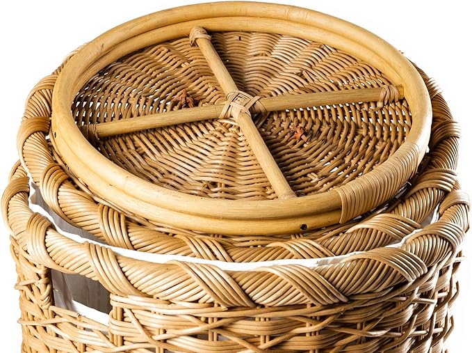 The Basket Lady Round Wicker Laundry Hamper, Extra Large, 23 in Dia x 28 in H, Sandstone