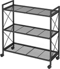 SONGMICS 3-Tier Metal Storage Rack with Wheels, Mesh Shelving Unit with X Side Frames, 31.5-Inch Width, for Entryway, Kitchen, Living Room, Bathroom, Industrial Style, Black UBSC183B01
