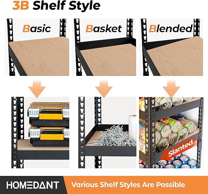 HOMEDANT 5 Tier Storage Shelves Adjustable Laminated Boltless Garage Metal Shelving Unit Heavy Duty Utility Rack Shelf Warehouse Pantry Closet Kitchen (3, (S) 28" W, Black)