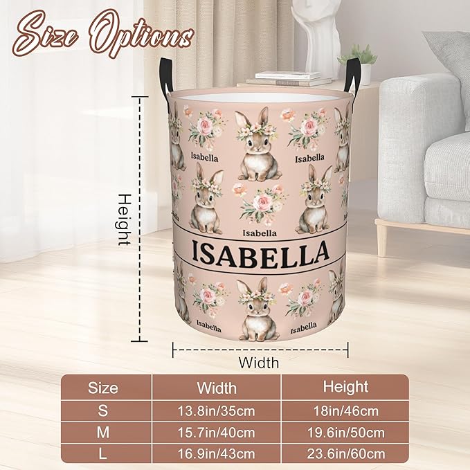 Custom Name Laundry Hamper, Personalized Rabbit Laundry Basket with Name for Boys Girls Kids Men Women, Customized Name Dirty Clothes Basket Gifts for Clothes Toy Bathroom Bedroom Laundry Room Dorm