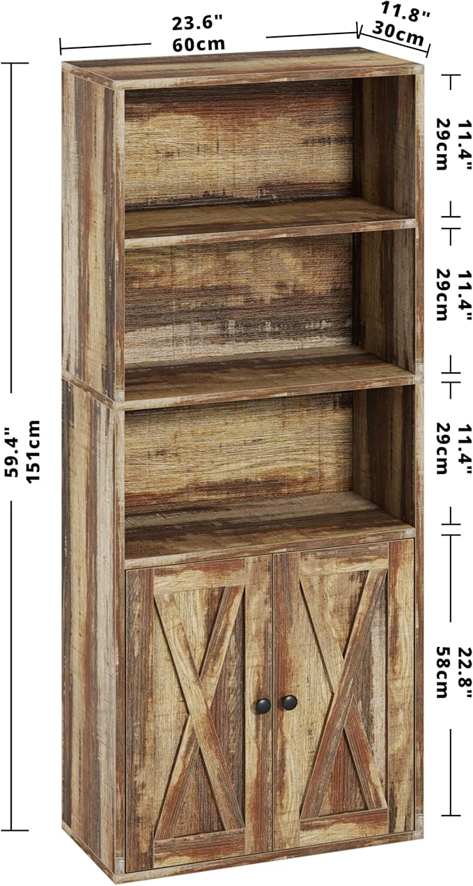 IRONCK Industrial Bookshelves and Bookcases with Doors 11.8 in Depth Floor Standing 5 Shelf Display Storage Shelves Bookcase Home Decor Furniture for Home, Office, Living Room, Bedroom