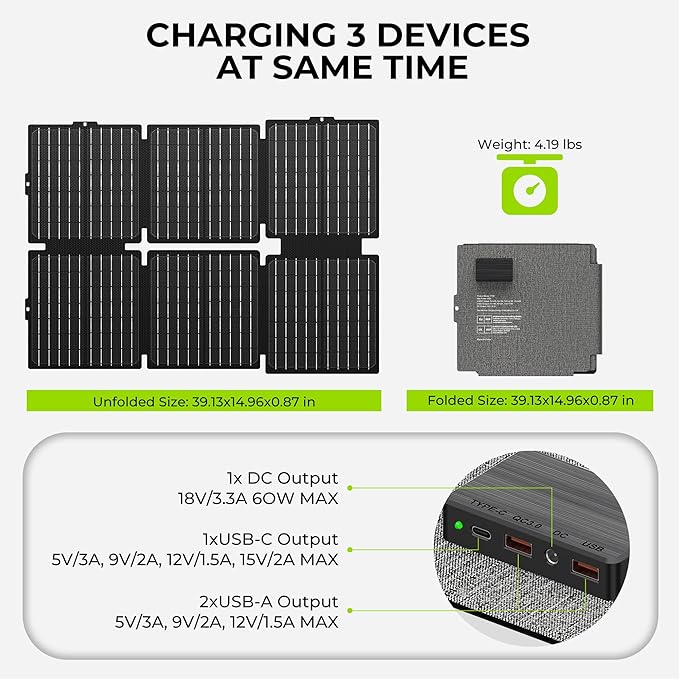 Portable Solar Generator, 300W Portable Power Station with Foldable 60W Solar Panel, 110V Pure Sine Wave 296Wh Lithium Battery Pack for Home Use RV Van Outdoor Camping, Foldable Panel included