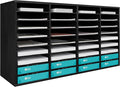 TQVAI Wood Literature Organizer, 36 Slots Classroom Mailbox with Adjustable Dividers, Mail Sorter Organizer Countertop Vertical Heavy Duty Office Mailbox Cubbies, Black