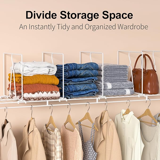 Wire Shelf Dividers for Closet: Tall 16 Pack 12-Inch Deep Adjustable Organizer for Shelves,Metal Rack Separator for Clothes, Purses & Bags，No Tool
