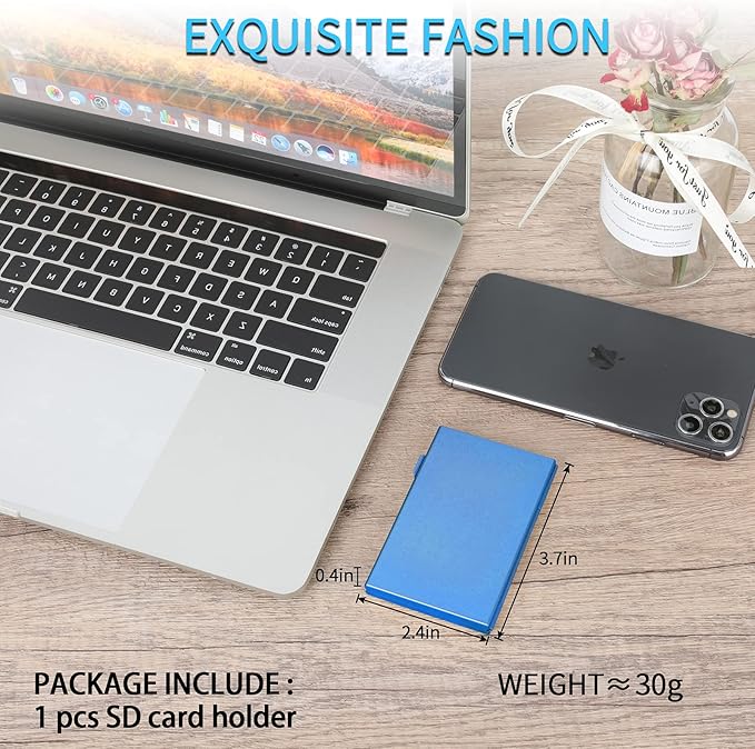 SD Card Holder, SD Card Case, LAVILI CF Memory Card Holder Case Aluminum Alloy Hard Shell, Double-Layer Capacity for 6SD Cards and 12 TF Cards Blue Color