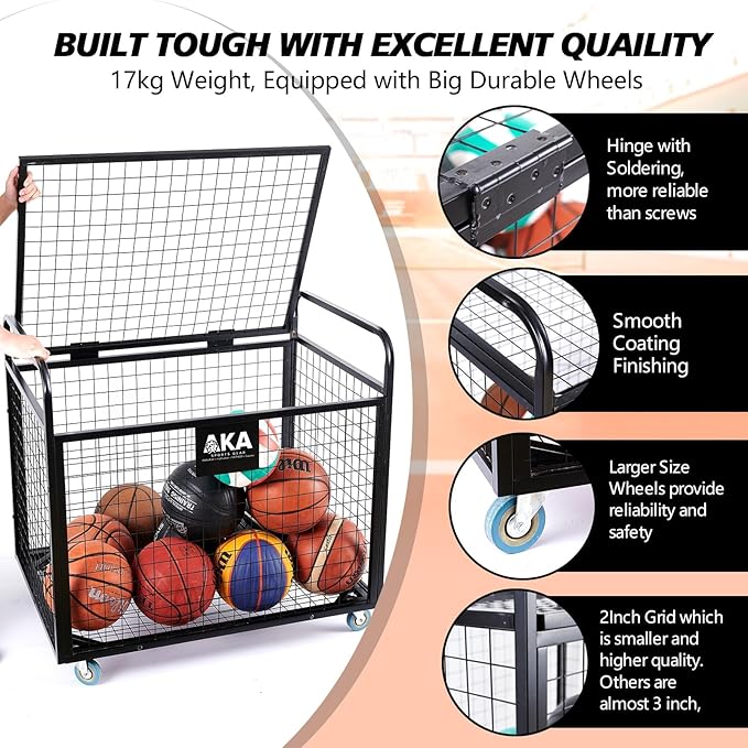 AKA Sports Ball Equpment Cart | Ball Storage for Soccer, Volleyball, Football | Ball Organizer | Ball Rack with Wheels
