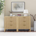 6 Drawer Dresser, Modern Wood Storage Chest of Drawers Organizer with Waveform Panel, Fluted Dresser with Wide Drawers and Golden Handles for Bedroom, Hallway, Entryway, Nature
