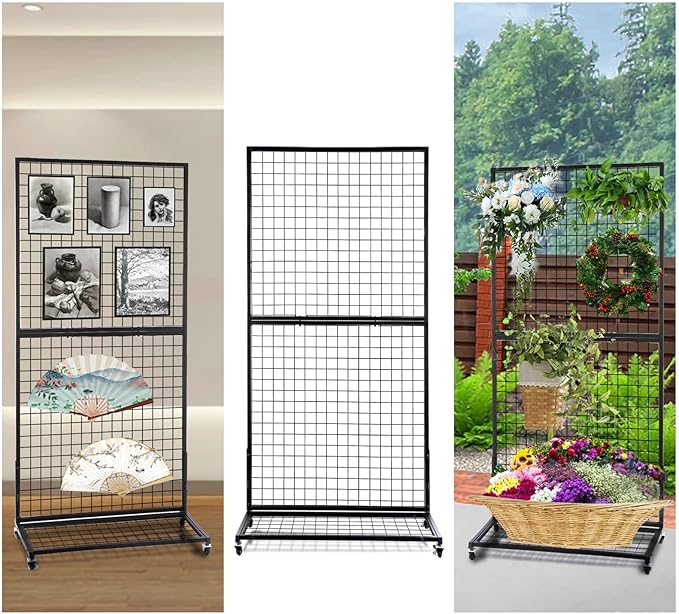 Grid Wall Panels, 2 Packs 3'x 6' Gridwall Display Stand with a Base Plate, Black Wire Grid Wall Display Rack, Craft Show Display Grid,Retail Display Stand