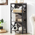 Small Bookshelf,4 Tier Industrial Bookcase with Metal Frame and Backboard,Narrow Rustic Gery Book Shelf,Book case for Small Spaces,Living Room,Bedroom and Home Office