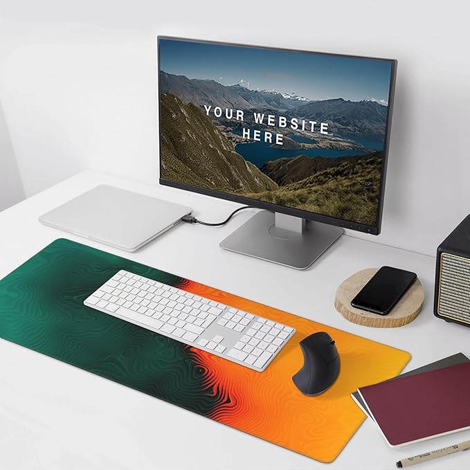Colorful Topographic Large Mouse Pad, Vintage Aesthetic Gaming Desk Mat, XXL Keyboard Desk Pad Mat for Desktop, 35.4"x15.7" Non-Slip Base Big Mousepad with Stitched Edges