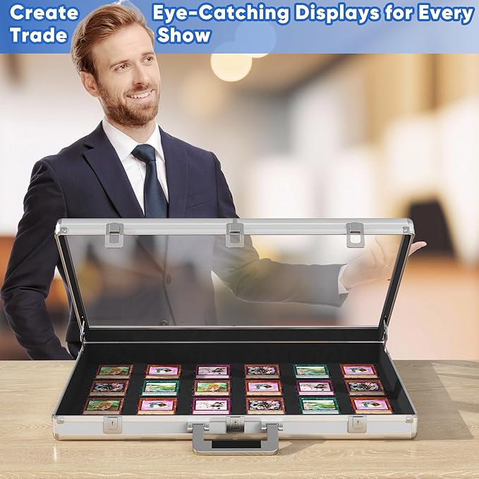 Portable Trade Show Display Case, 28"x20" Aluminum Card Show Display Case with Lock, Large Table Top Sports Card Display Case with Clear Acrylic Glass for Jewelry, Trading Card, Collectibles Shows