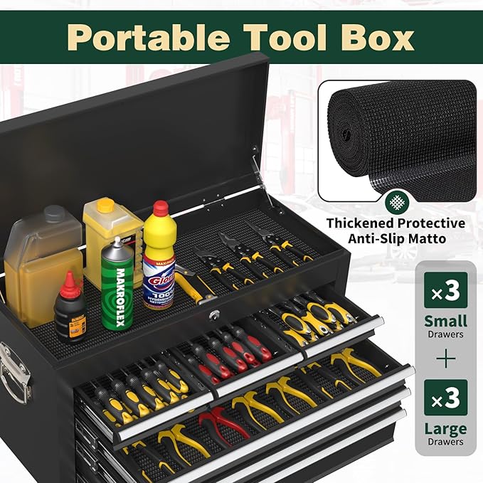 8-Drawer Heavy Duty Tool Chest with Wheels - Industrial Rolling Tool Box, Lockable Drawers & Smooth Glide System for Mechanics, Garage, Auto Repair Shop(Black)