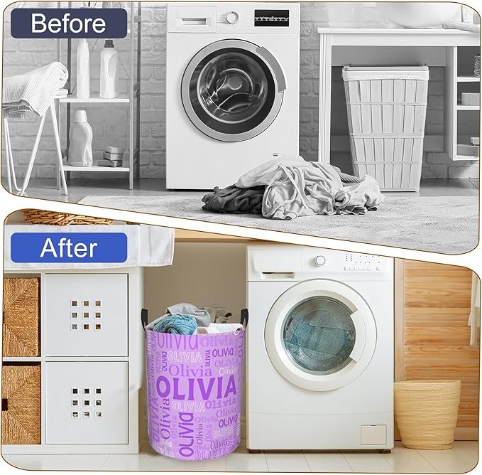 Custom Name Laundry Hamper, Personalized Laundry Basket with Name for Boys Girls Kids Men Women, Customized Name Dirty Clothes Basket Gifts for Clothes Toy Bathroom Bedroom Laundry Room Dorm