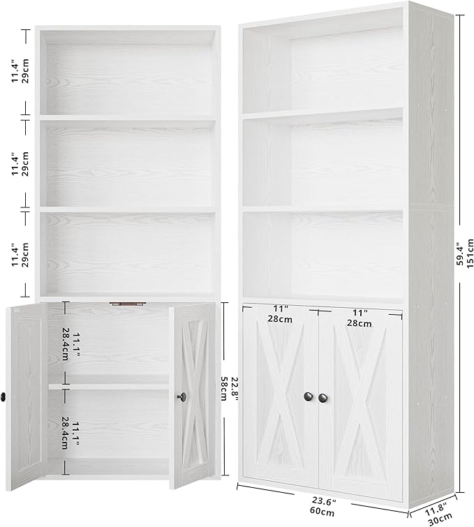 IRONCK Industrial Bookshelves and Bookcases with Doors 11.8 in Depth Set of 2 Floor Standing 5 Shelf Display Storage Shelves Bookcase Home Decor Furniture for Home, Office, Living Room, Bedroom