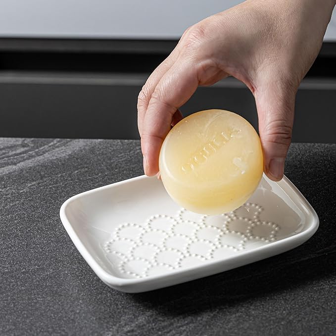 Gomakren Soap Dish for Shower, Christmas Ceramic Soap Dishes for Bar Soap Sponge, Shower Soap Holder Saver Tray for Bathroom Kitchen Sink, Easy to Clean, White