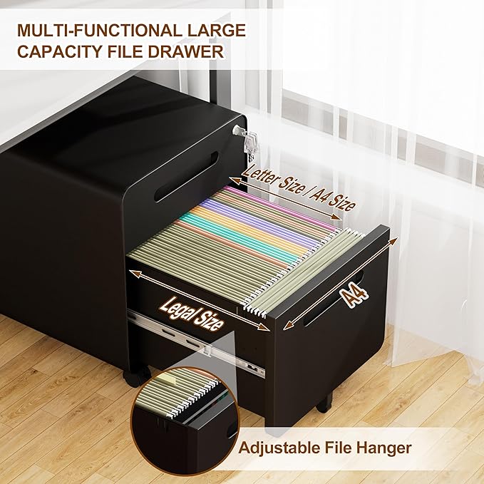 2 Drawer File Cabinet with Lock and 4 Keys, Mobile Metal Filing Cabinet, File Cabinets for Home Office, Under Desk, Pre-Assembly, File Drawer, Letter/Legal/A4 Hanging File Folders
