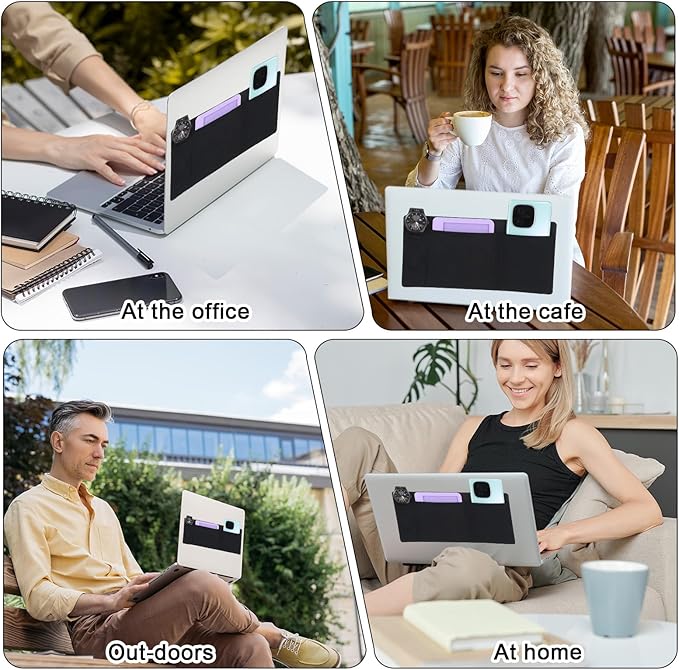 3-Pocket Mouse Holder for Laptop Stick on, Portable External Hard Drive SSD Holder Adhesive Storage Sleeve Laptop Organizer for Mouse HDD SSD Cables Computer Accessories