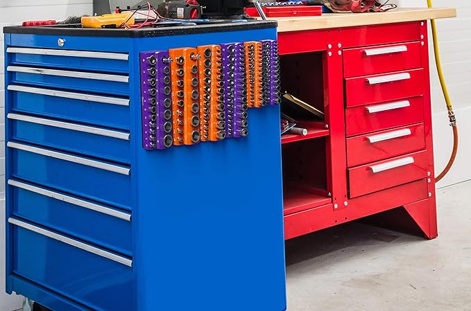 Olsa Tools Magnetic Socket Organizer | 1/2-inch Drive | SAE | Orange | Holds 16 Sockets | Professional Quality Tools Organizer