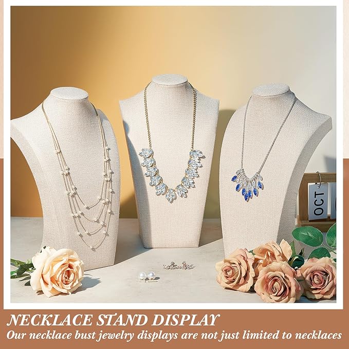 Kigley 6 Pcs Linen Necklace Display Bust Jewelry Holder Necklace Retail Mannequin Display Stand for Jewelry Selling Vendors Shows (13.4 x8.1 Inch)