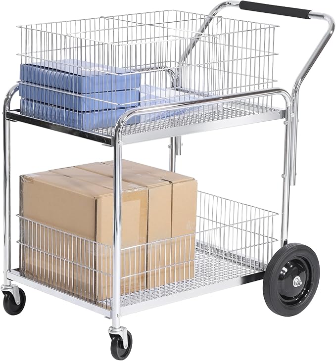 Mail Office File Cart, 400lb Capacity Heavy Duty Steel File Organizer Cart, 2 Shelf Basket Wire Office File Cart for Offices, Home, Warehouse，Court.