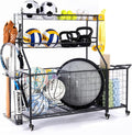 SpaceWise Sports Equipment Organizer – Garage Ball Storage Rack with Hooks, Baskets, Wheels & Detachable Portable Side Cart, Golf Organizer, Gym Equipment & Toy Storage Solution, Charcoal Finish