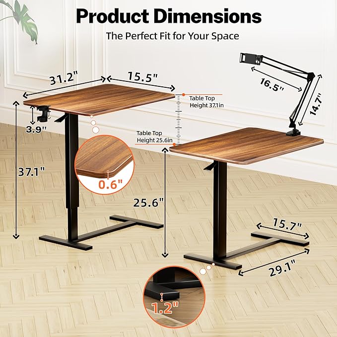 Adjustable Overbed Bedside Table with Wheels(31.2" W), Hospital Bed Table Over The Bed, Mobile Standing Desk Rolling Computer Cart, Laptop Desk with Cup Holder, Phone & Tablet Holder
