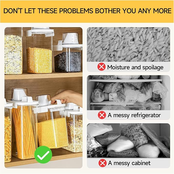 Storage Cereal Organizers Containers Sets,Food Grade BPA free PET Material Reusable，Airtight food storage containers with lids， kitchen organizers and storage Total(2 pcs 2300ml 2 pcs 1100ml)