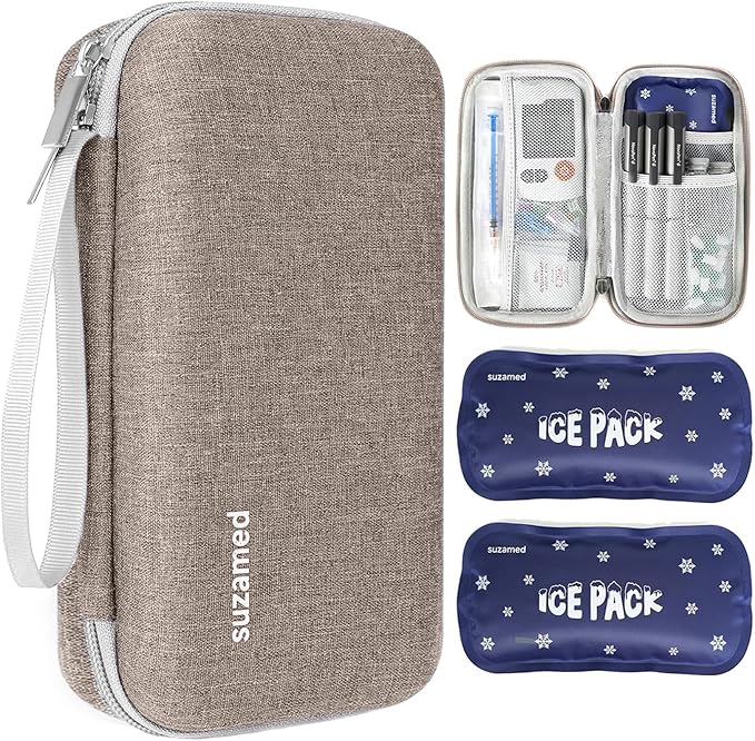 Insulin Cooler Travel Case,EVA Insulation Travel Medicine Kit with 2 Ice Packs for Diabetes Care,Insulin Pen and Other Diabetic Supplies (Brown)