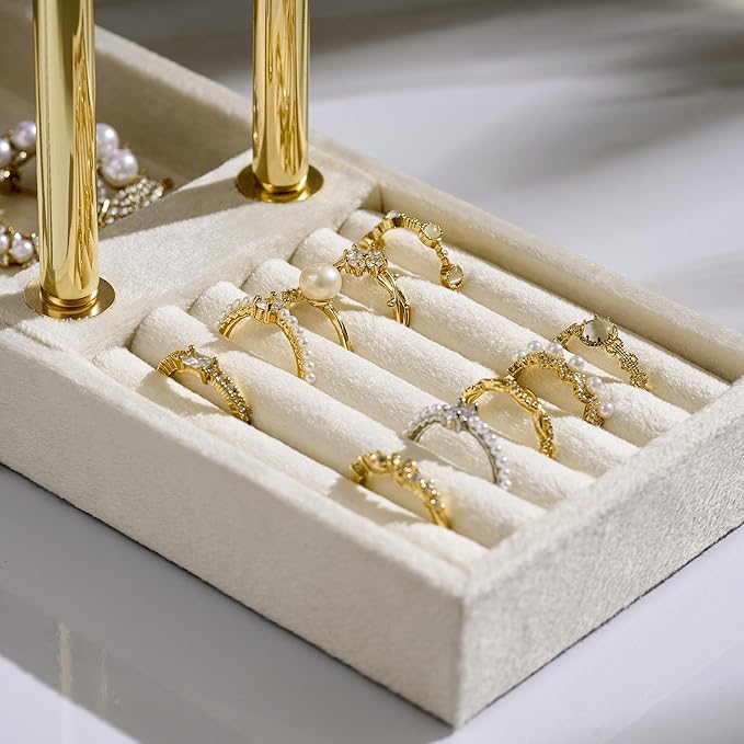 2 Tier Bracelet Holder Display - Detachable T Bar Beige Velvet Bracelet Holder, Jewelry Holder Organizer for Bracelet, Necklace, Earrings, Rings