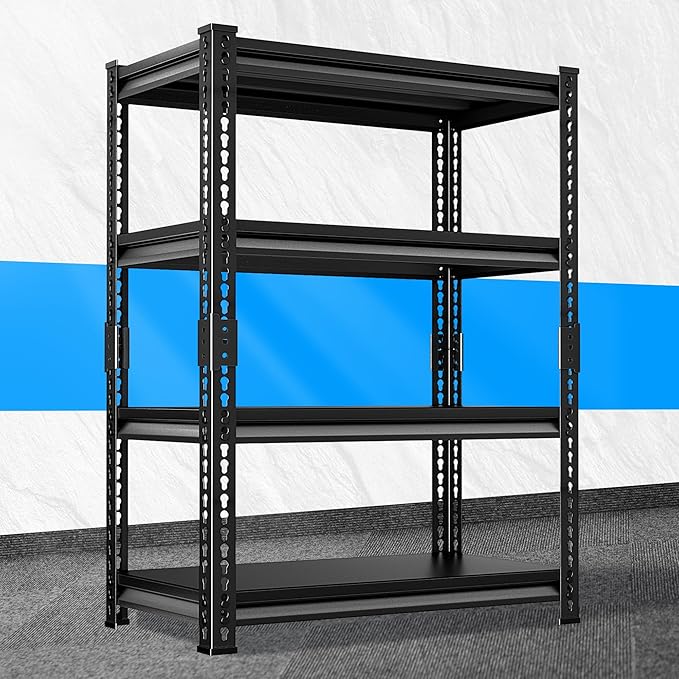 Heavy Duty Garage Shelves - 36''W 1,400Lbs Steel Metal Adjustable Utility Industrial Storage Shelving Rack Units for Warehouse Basement 4 Tier Black 35.4" W x 15.7" D x 66" H