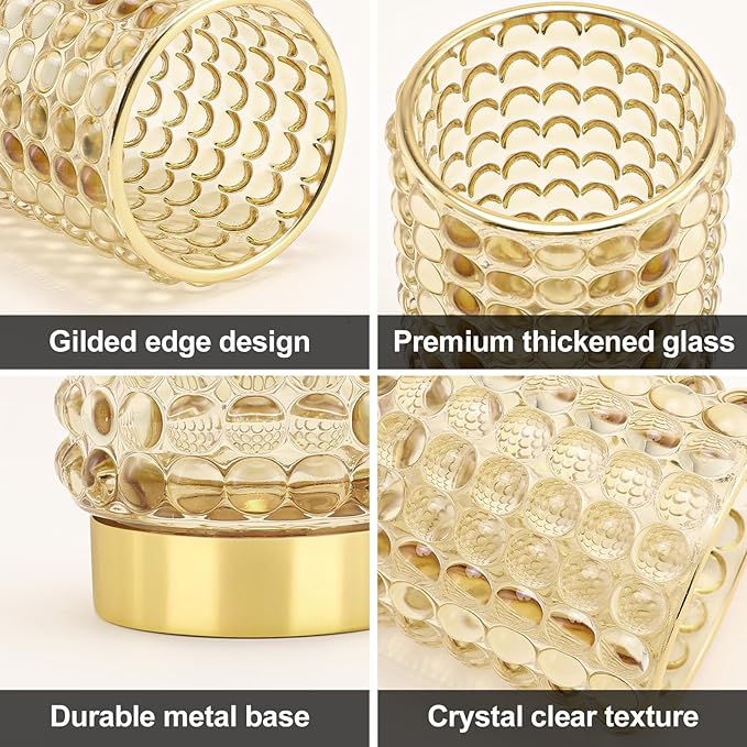 DASITON Makeup Brush Holder Organizer, Crystal Cosmetic Make Up Brush Holder, Glass Makeup Brushes Storage Organizer, Vintage Make Up Cup Desk Pen Pencil Holder, Toothbrush Holders (Yellow L)