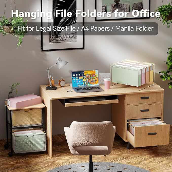 Ansook Extra Capacity Hanging File Folders Legal Size,12 Pack Pastel Colors File Cabniet Folder,Heavy Duty 2" Expansion Hang Folders,Plastic Hanging File Organizer for Office Home File Frame Box