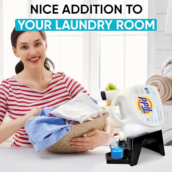 TidyFriend Laundry Detergent Dispenser with Tray, Laundry Soap Dispenser with Non-Slip Rubber Feet for Washing Room Organization, Easy Pour (Black)